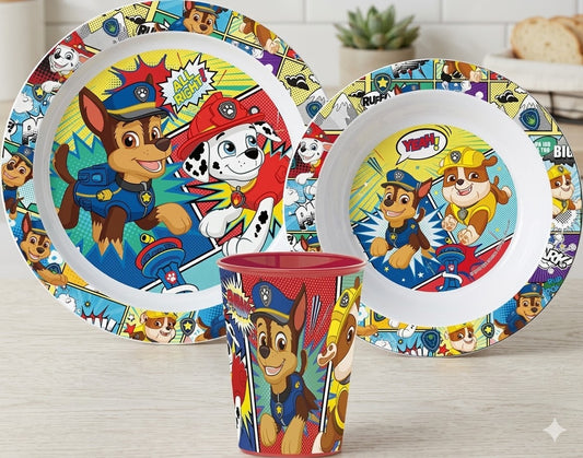 Paw Patrol Comic Geschirrset, Mikrowellenkunststoff-Set, Becher 260 ml
