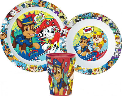Paw Patrol Comic Geschirrset, Mikrowellenkunststoff-Set, Becher 260 ml