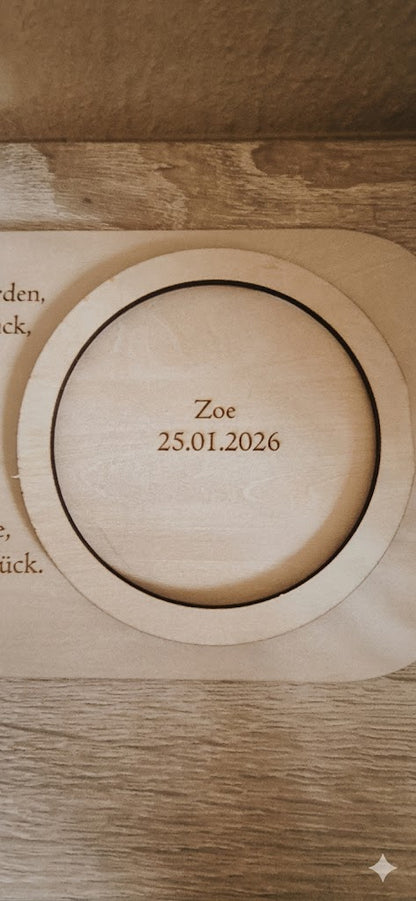 Edles Holz-Tauf oder Kommunionbrett  mit Gravur und Kerzenhalterung